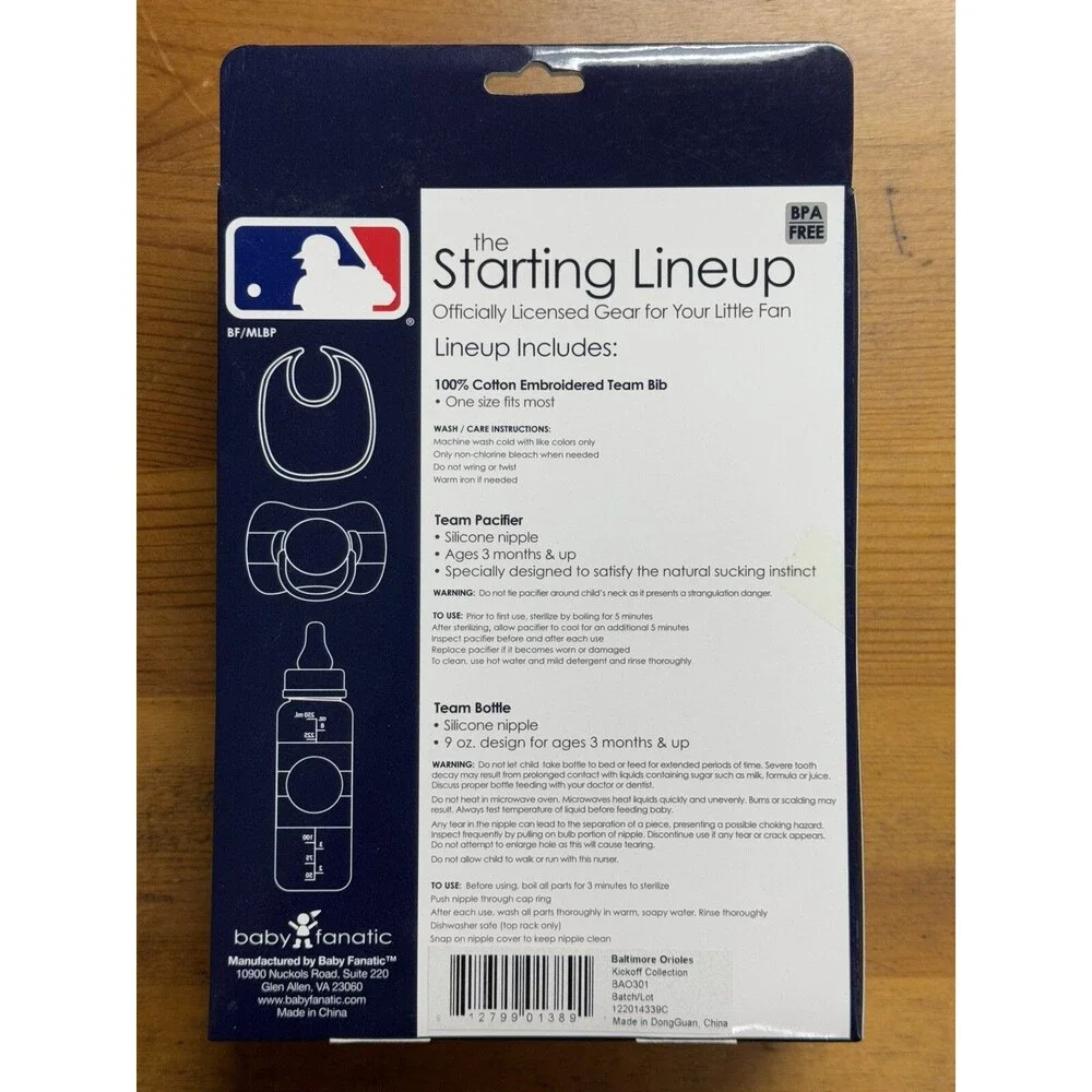 Baltimore Orioles MLB Baseball Baby The Starting Lineup Bib Bottle and Pacifier